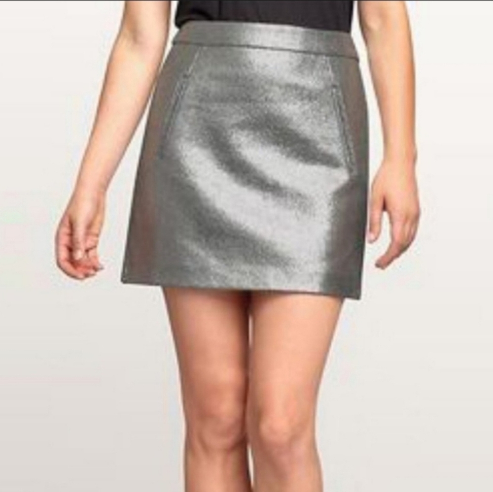 GAP Silver Metallic Wool Blend Mini Skirt Sz 14 NWT